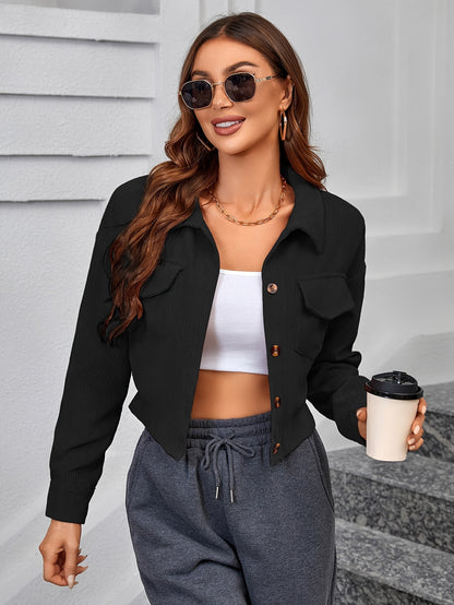 Sixsr Corduroy Button Front Jacket, Casual Long Sleeve Outwear For Fall & Winter, Women's Clothing