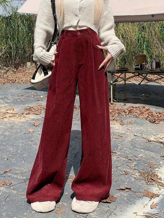 Sixsr Solid Button Front Wide Leg Pants, Casual Loose Pants For Fall & Winter, Women's Clothing