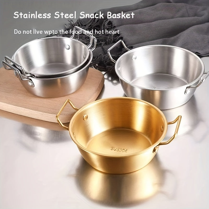 Stainless Steel Snack Bowl Set of 1, Ramen Bowl, Luxurious Tableware Serving Bowl, Soup Bowl, Condiment Dish, Double Handle Sake Bowl, Dishwasher Safe, Use without Power