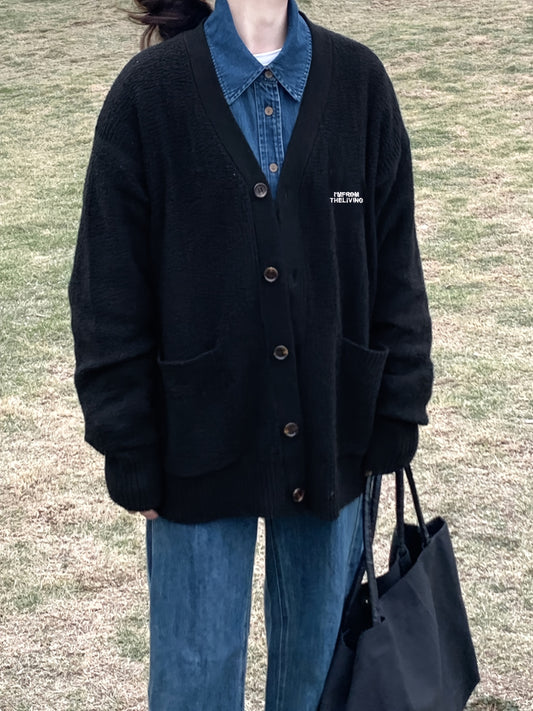 Sixsr Letter Embroidered V-neck Cardigan, Casual Long Sleeve Cardigan For Fall & Winter, Women's Clothing