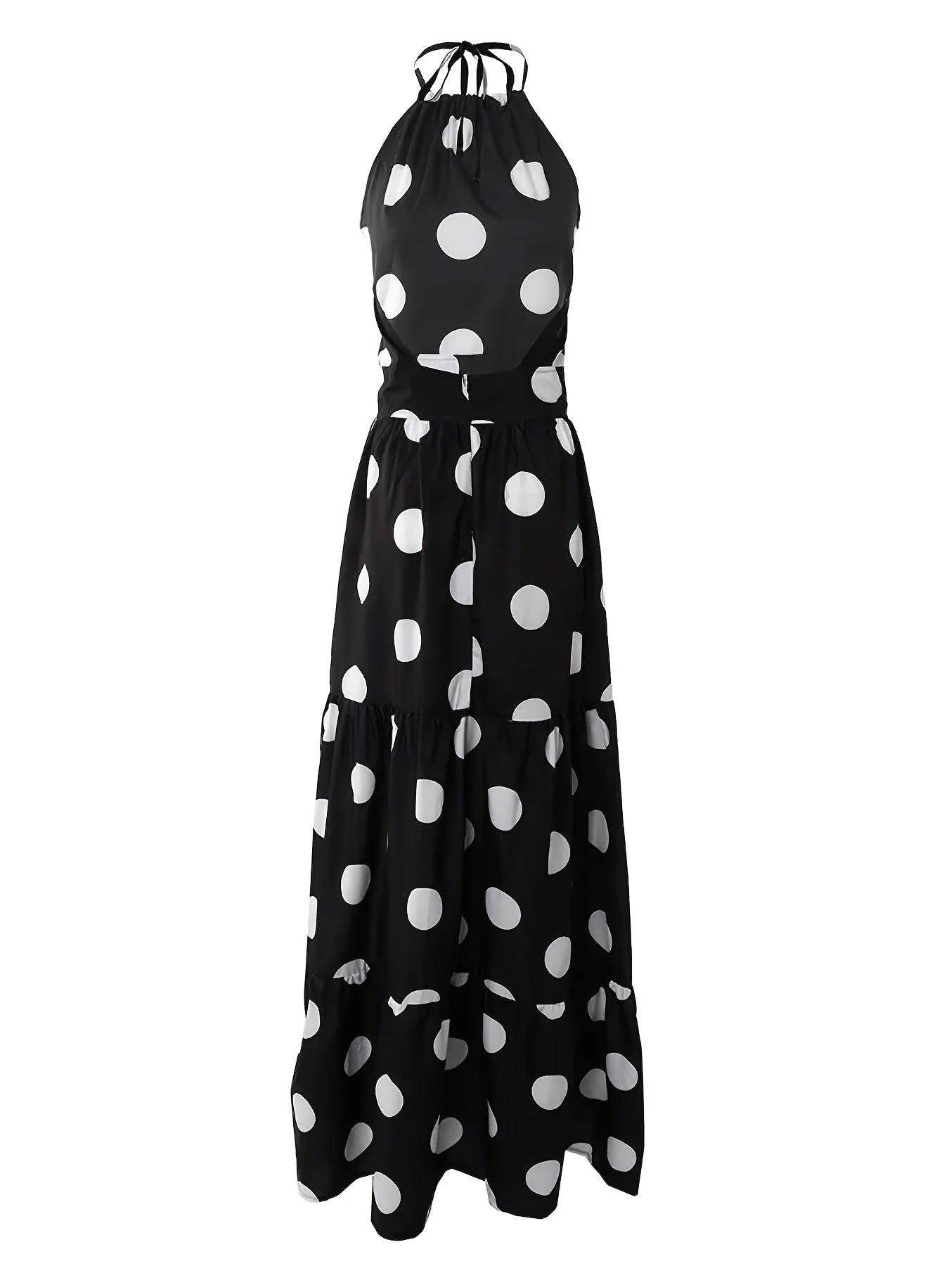 Polka Dot Halter Neck Dress, Sexy Backless Sleeveless Slim Waist Maxi Dress, Women's Clothing