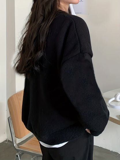 Sixsr N Print Button Up Cardigan, Casual Long Sleeve Cardigan For Fall & Winter, Women's Clothing