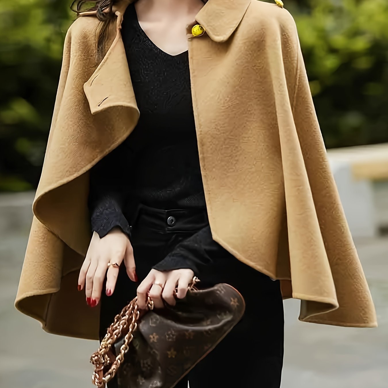 Sixsr Solid Collared Cape Tops, Casual Asymmetrical Outerwear, Women's Clothing