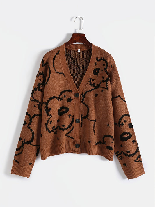 Sixsr Plus Size Long Sleeve Button Front Sweater Cardigan, Women's Plus Casual Slight Stretch Sweater