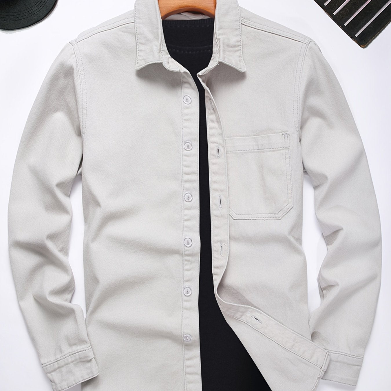 Sixsr Men's Cotton Casual Slim Fit Long Sleeve Lapel Shirt