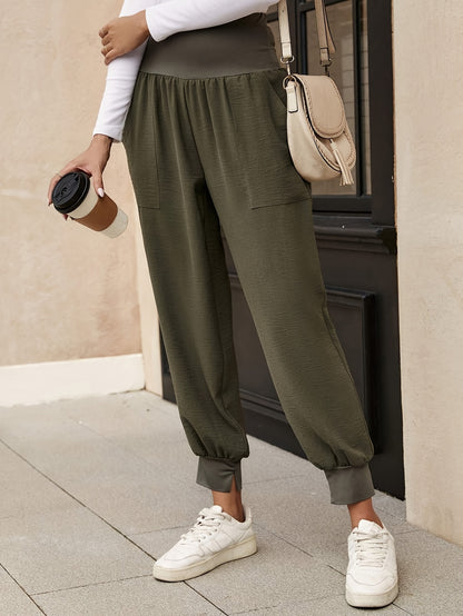 Sixsr Solid Loose Jogger Pants, Casual Elastic Waist Pants With Pocket, Women's Clothing