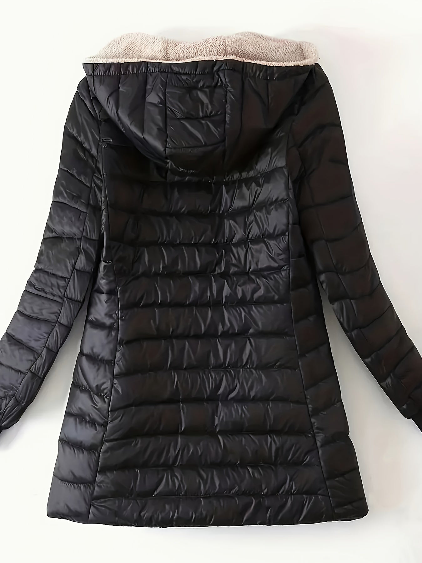 Sixsr Mid-length Hooded Slim Fit Fleece Padded Jacket, Warm Solid Color Causal Winter Coat, Women's Activewear