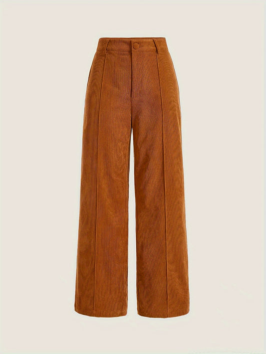 Sixsr Solid Corduroy Button Front Pants, Casual Wide Leg Pants For Fall & Winter, Women's Clothing