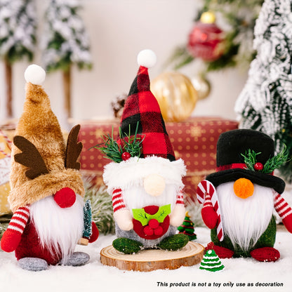 3Pcs Deer Antler Dwarf Rudolf Dolls, Plaid Hats, Elegant Decorative Tabletop Faceless Dwarf Standing Christmas Decorations