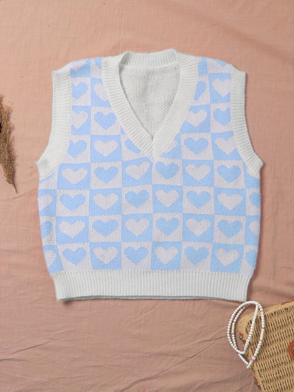 Sixsr Heart Pattern V Neck Knitted Vest, Y2K Sleeveless Vest For Spring & Fall, Women's Clothing