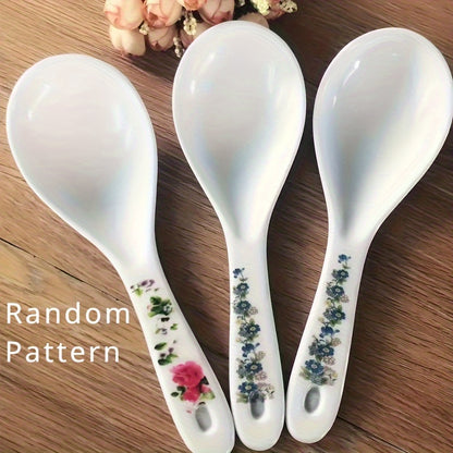 1/3pcs Flower Pattern Rice Spoon, Plastic Large Rice Spoon, Practical Spoon, White Spoon Household Flatware, Flower Pattern White Spoon, For Home Kitchen Restaurant Hotel, Kitchen Supplies