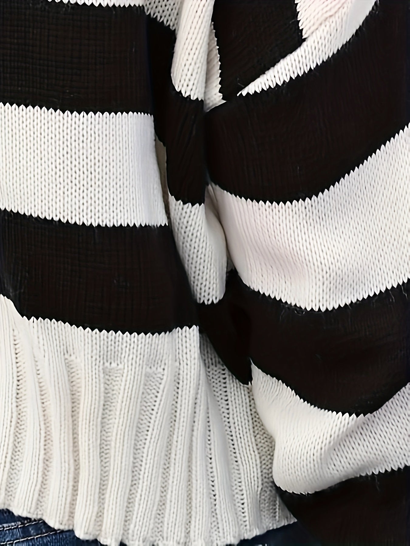 Striped V Neck Pullover Sweater, Casual Long Sleeve Drop Shoulder Sweater, Women's Clothing