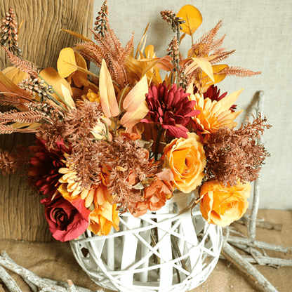 1pc Artificial Flower Bouquets, Silk Sunflowers For Home Decor And Wedding, Faux Fall Flower Dining Table Centerpiece, Artificial Plants Fall Foliage Silk Flowers For Decoration, Autumn Thanksgiving Halloween Harvest Festival Decor