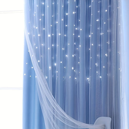 Twin-Layer Modern Star Hollow Curtains - Soft, Breathable, Light-Blocking, Thermal Insulated, Stylish Decor for Living Room, Bedroom, Study Room, and Home Office