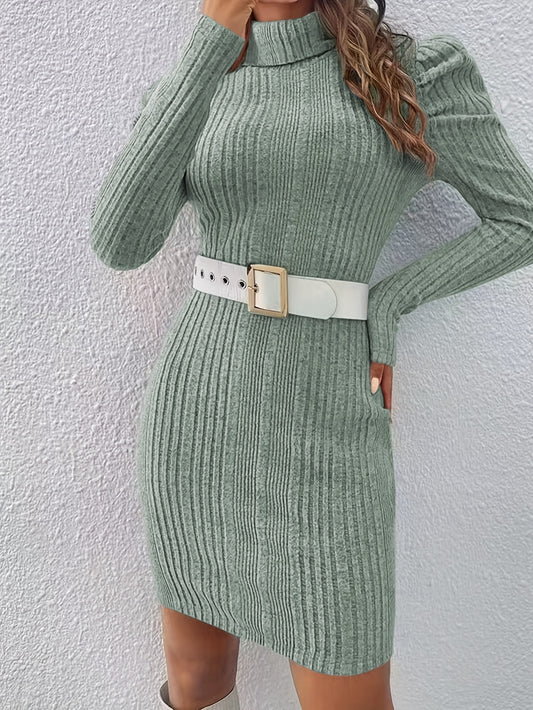 Sixsr Turtleneck Solid Sweater Dress, Casual Long Sleeve Bodycon Mini Dress, Women's Clothing