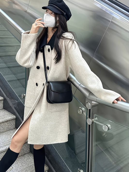 Sixsr Double Breasted Dual Pockets Coat, Long Sleeve Lapel Coat For Fall & Winter, Women's Clothing