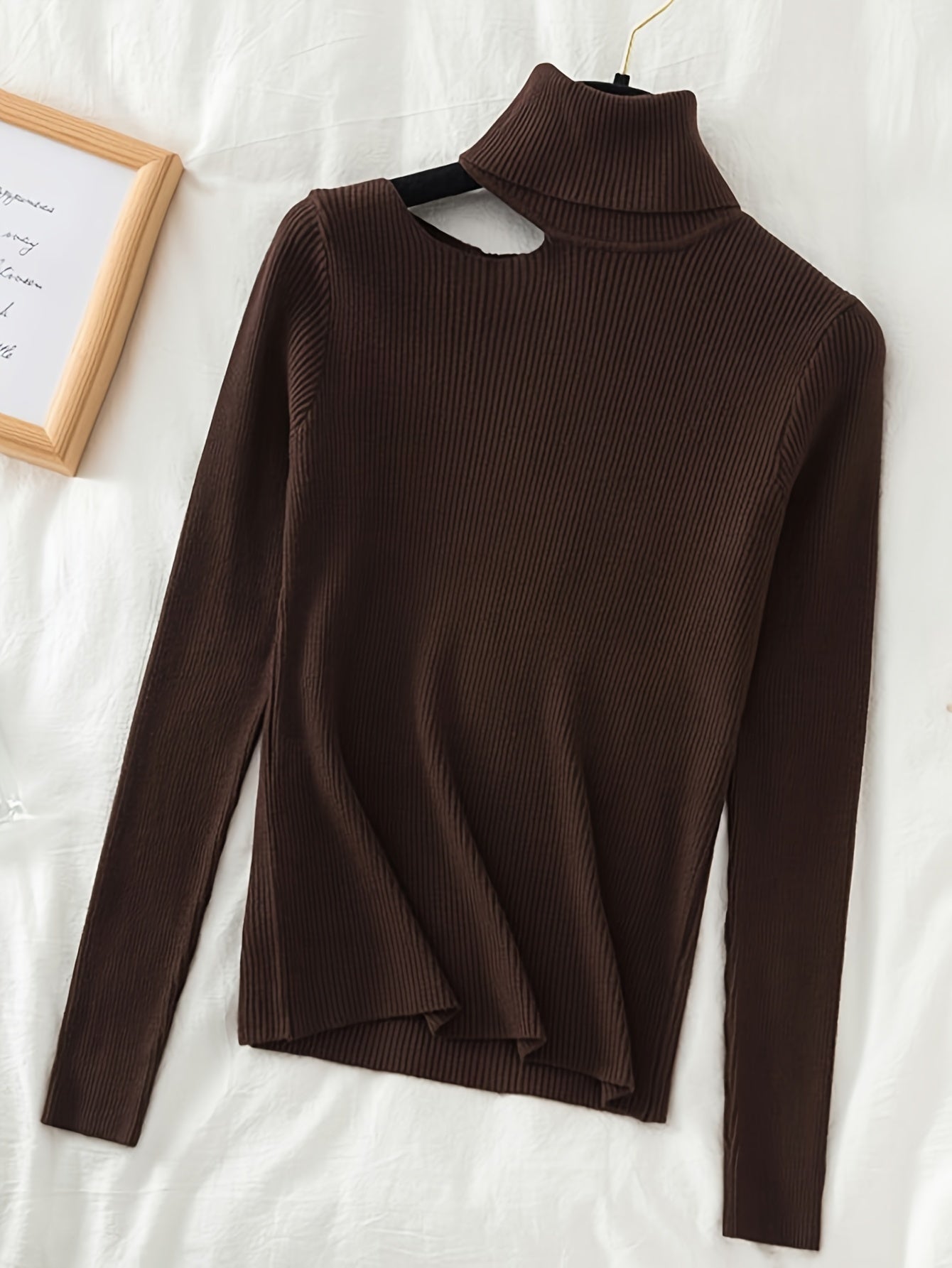 Sixsr Solid Turtle Neck Rib Knit Top 5 Pack, Elegant Cut Out Long Sleeve Slim Sweater, Women's Clothing