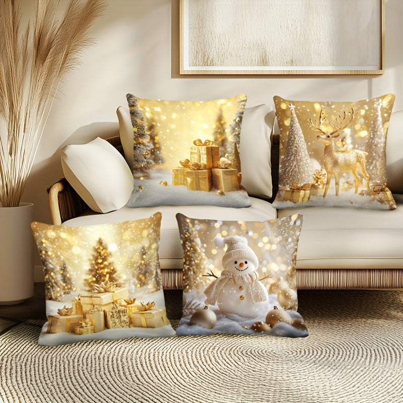 4pcs, Golden Christmas Ball Throw Pillow Covers for Festivals - 4pcs Set, Soft and Comfortable for Living Room and Bedroom Sofa Decoration - 18x18 inches, Zipper Closure, Machine Washable - Perfect for Winter Seasonal Decoration, Pillow Insert Not Include