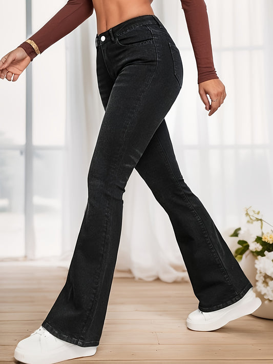 Sixsr High Waist Casual Flare Jeans, High Stretch Slim Fit Bell Bottom Jeans, Women's Denim Jeans & Clothing