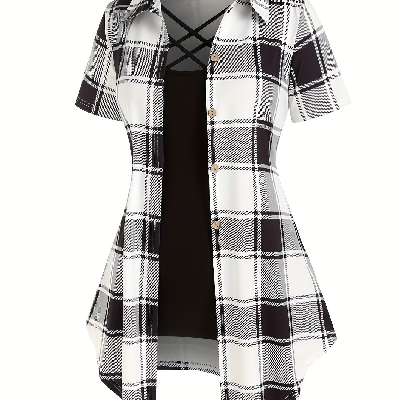 Women's Plaid Print Button Front Shirt and Solid Slim Cami Top Set - Perfect for Casual Summer Outfits