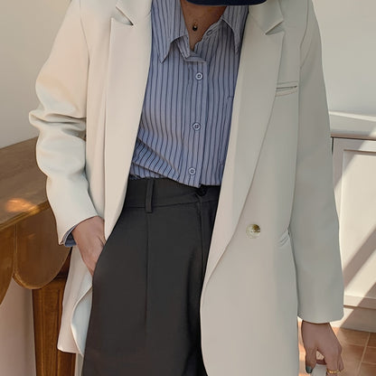 Sixsr Solid Double Breasted Lapel Blazer, Elegant Long Sleeve Blazer For Office & Work, Women's Clothing