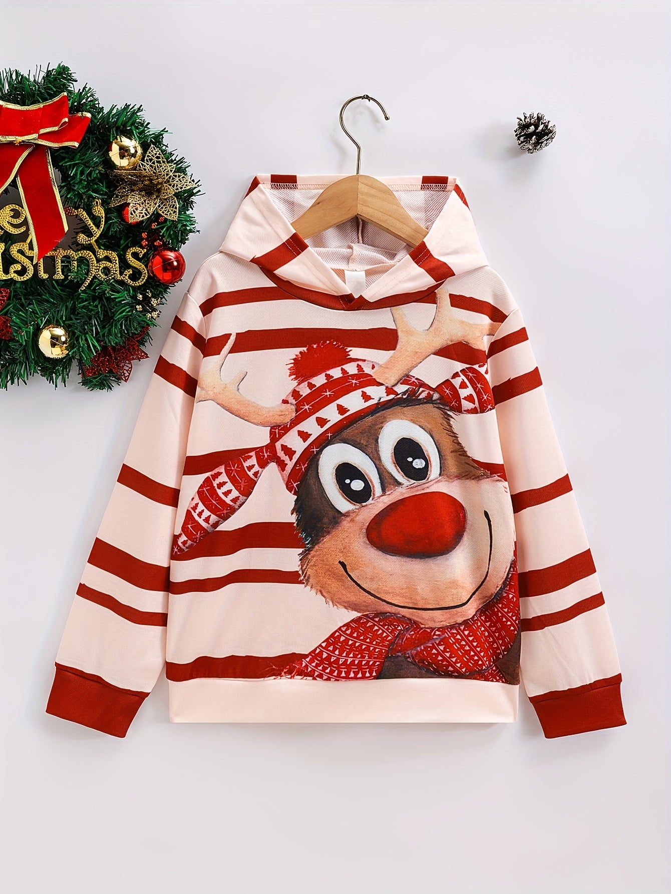 Kids' Cozy Christmas Deer Hooded Sweatshirt - Fashion Hoodies for Girls - Soft, Warm, and Comfortable Autumn/Winter Wear for Children - Holiday Gift Idea