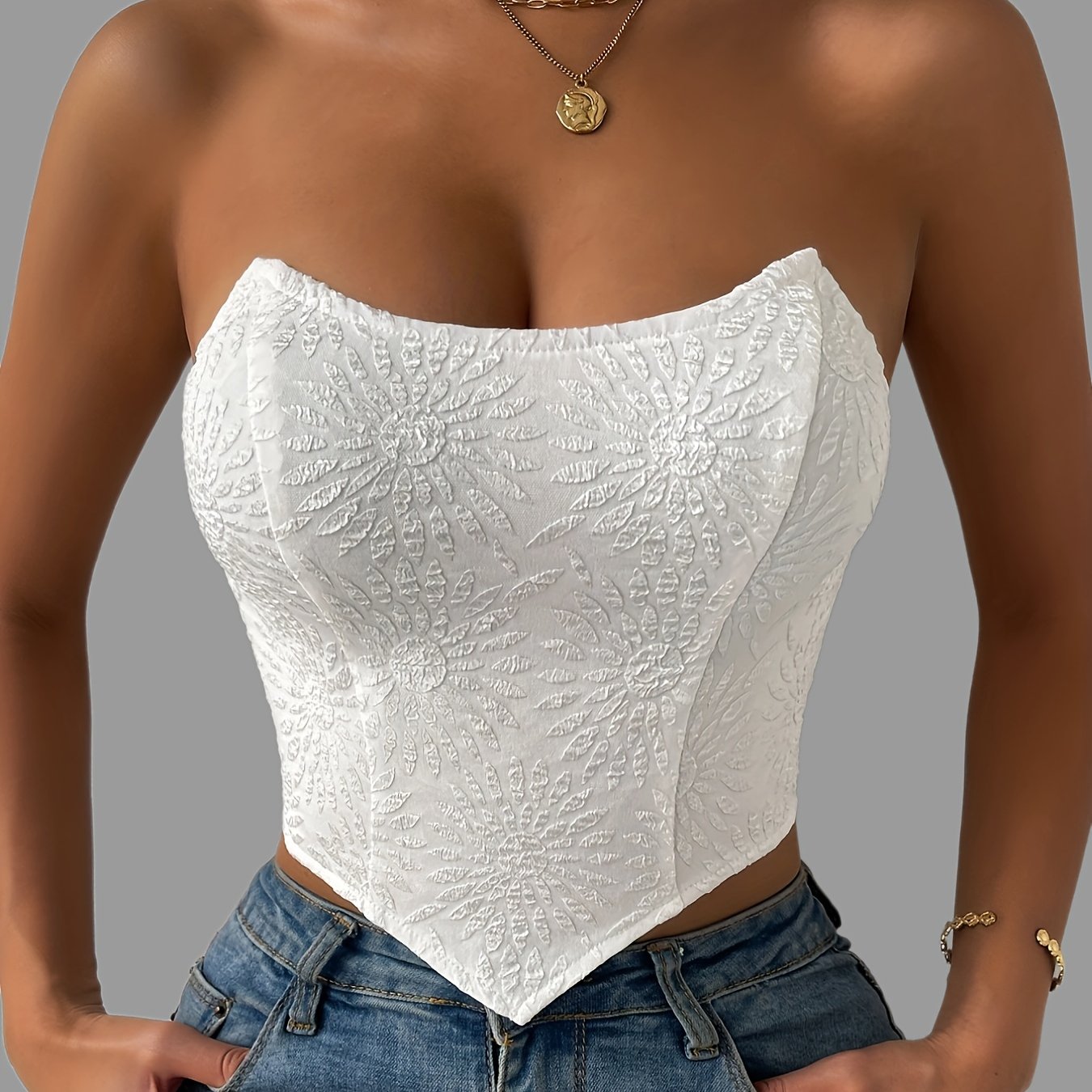 Sixsr Floral Pattern Solid Tube Top, Casual Off Shoulder Hanky Hem Tube Top, Women's Clothing