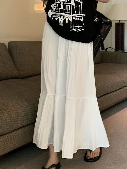 Sixsr Solid Ruffle Hem Swing Skirt, Elegant Skirt For Spring & Fall, Women's Clothing