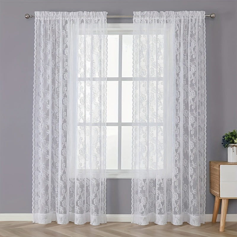 1-Panel Elegant White Floral Sheer Curtain - Tiers with Embroidered Lace, Romantic Retro Design, Translucent, Beautiful Polyester Fiber, Perfect for Bedroom Bay Window Living Room Decoration and Home Decor