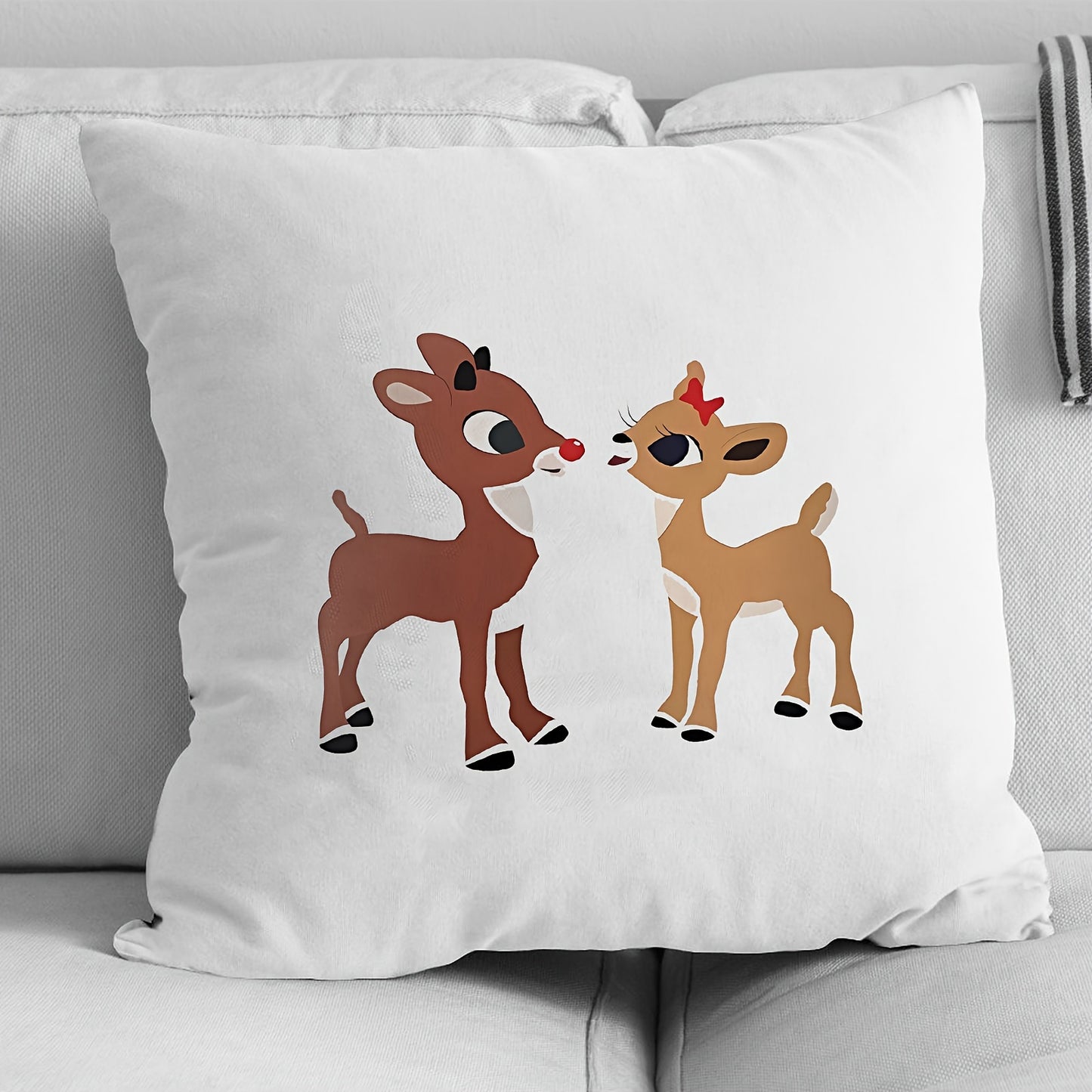 1pc Adorable Rudolph Velvet Cushion Cover - Square Pillowcase with Charming Printed Pattern, Soft Velvet Texture for Cozy Home Decor, Perfect Accent to Living Room, Bedroom, Office & Sofa (Pillow Insert Not Included)