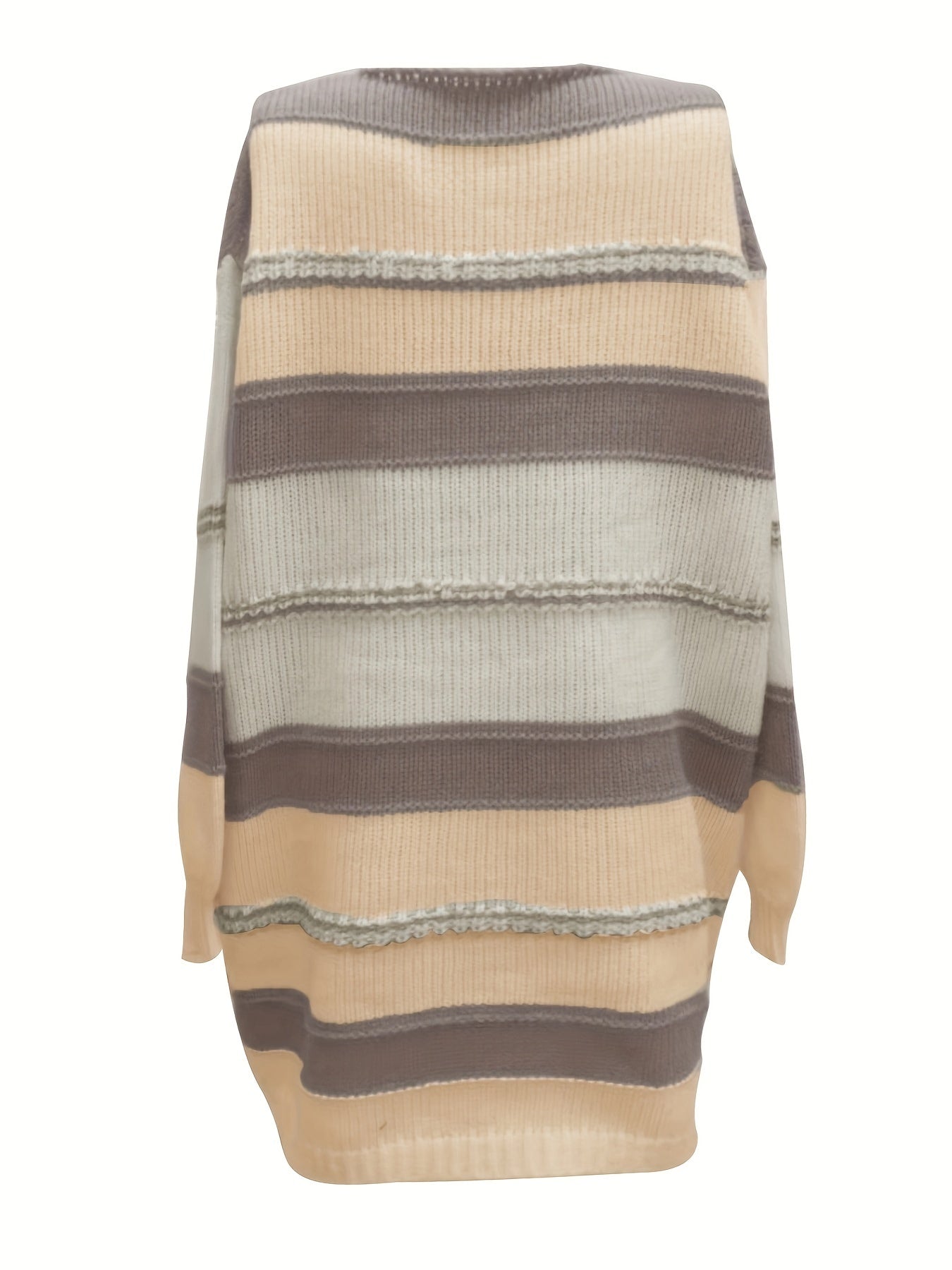 Sixsr Plus Size Casual Dress, Women's Plus Striped Long Sleeve V Neck High Stretch Oversized Sweater Dress