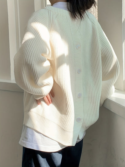 Sixsr Back Button V Neck Sweater, Casual Long Sleeve Sweater For Fall & Winter, Women's Clothing