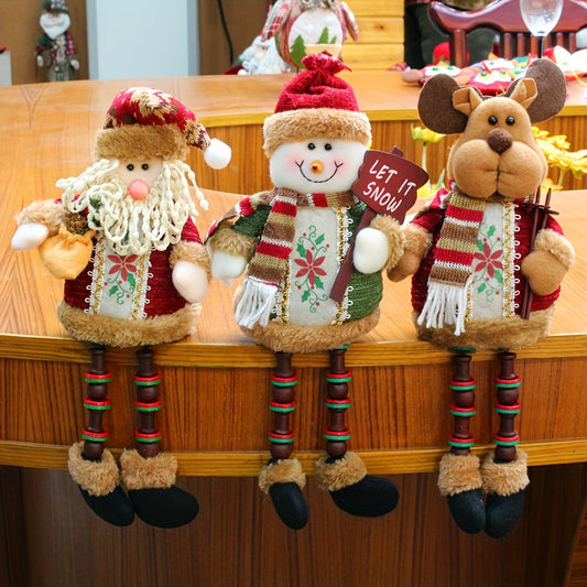 3 Pieces Christmas Sitting Santa Claus Snowman Reindeer Christmas Ornament Long Legs Table Fireplace Decor Home Decoration Christmas Figurines Plush