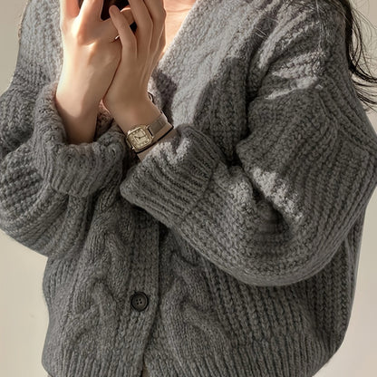Sixsr Valentine's Day Button Front Cardigan, Vintage Long Sleeve Chunky Knit Cardigan For Fall & Winter, Women's Clothing