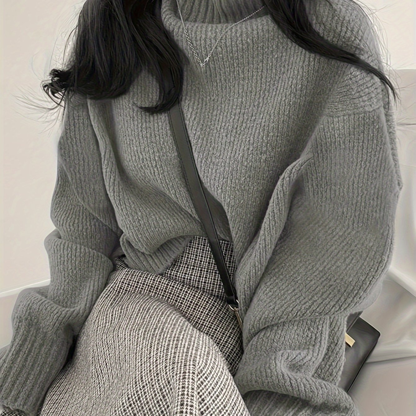 Sixsr Solid Color Turtle Neck Sweater, Casual Long Sleeve Sweater For Fall & Winter, Women's Clothing