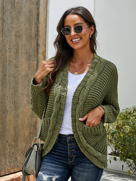 Sixsr Casual Chunky Pocket Loose Cardigans, Fashion Long Sleeve Fall Winter Knit Cardigan, Women's Clothing