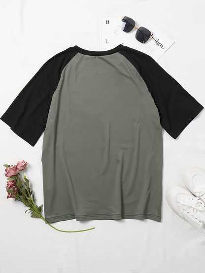 Sixsr Y2K Raglan Sleeve T-Shirt, Short Sleeve Casual Top For Fall & Spring, Women's Clothing