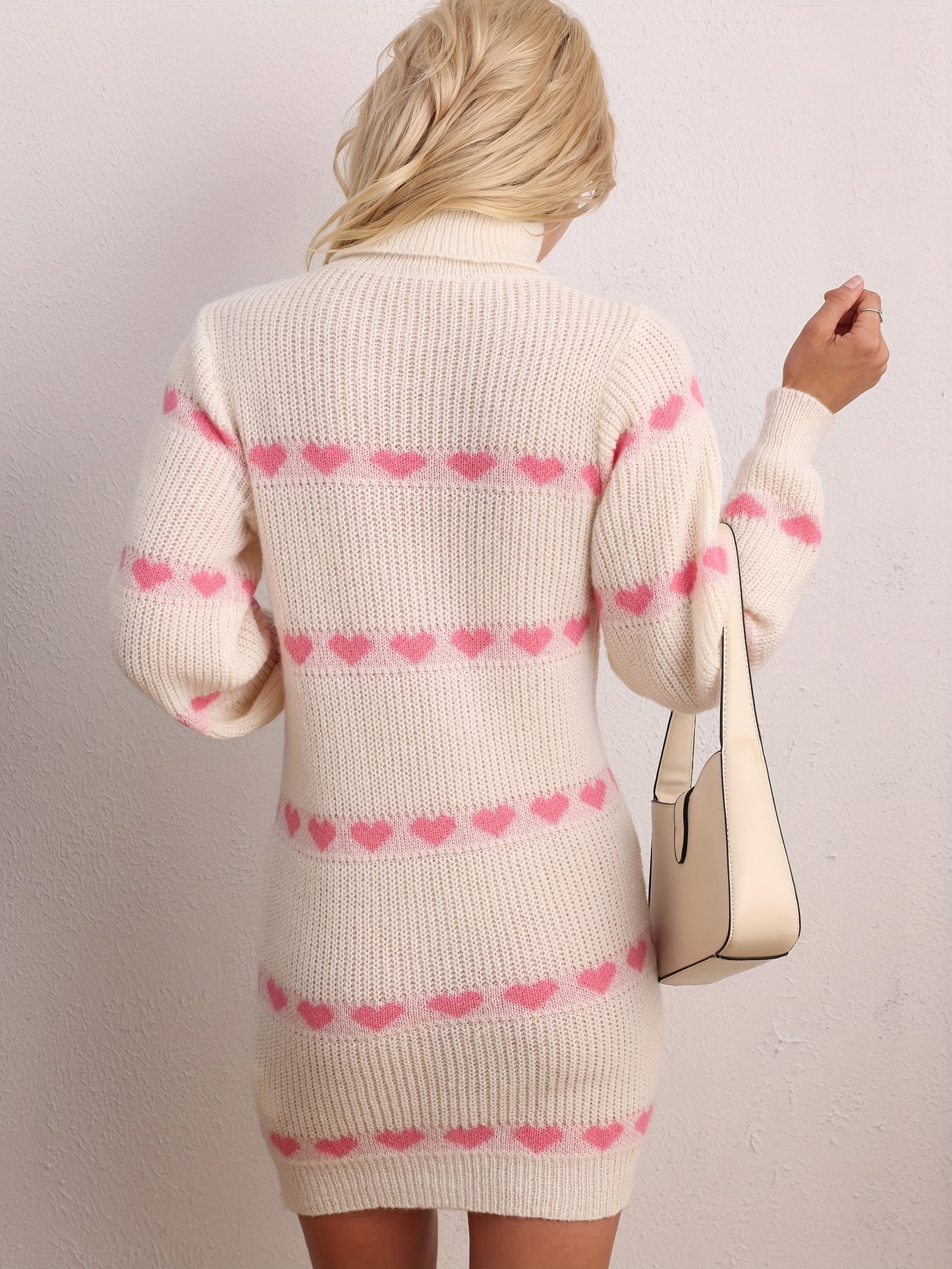 Sixsr Striped Heart Print Sweater Dress, Sexy Cut Out Turtleneck Bodycon Dress, Women's Clothing