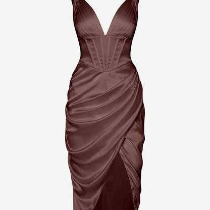 Sexy Backless Slim Deep V Neck Dress, Casual Every Day Dress For Spring & Fall, Women's Clothing