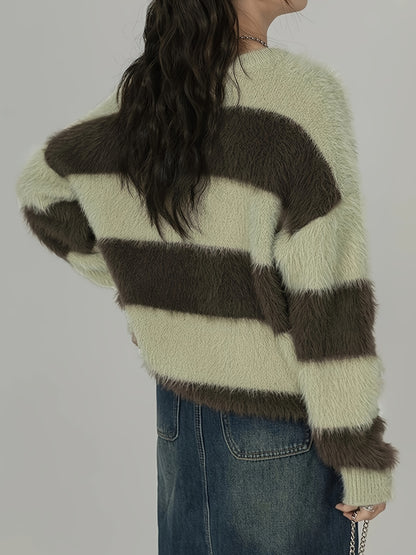 Sixsr Color Block Knitted Pullover Sweater, Casual Long Sleeve Sweater For Fall & Winter, Women's Clothing