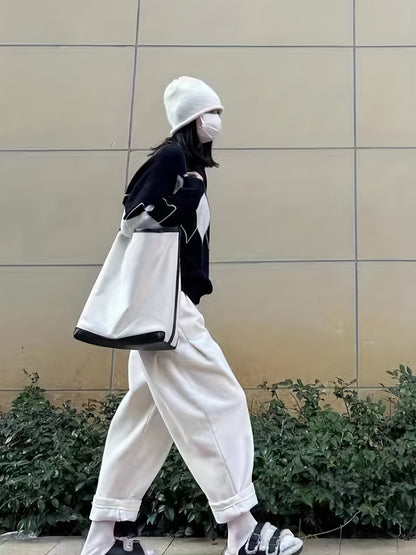 Sixsr Argyle Print Knit Sweater, Casual Crew Neck Long Sleeve Sweater, Women's Clothing