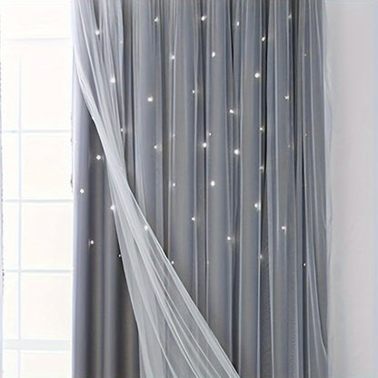 Twin-Layer Modern Star Hollow Curtains - Soft, Breathable, Light-Blocking, Thermal Insulated, Stylish Decor for Living Room, Bedroom, Study Room, and Home Office