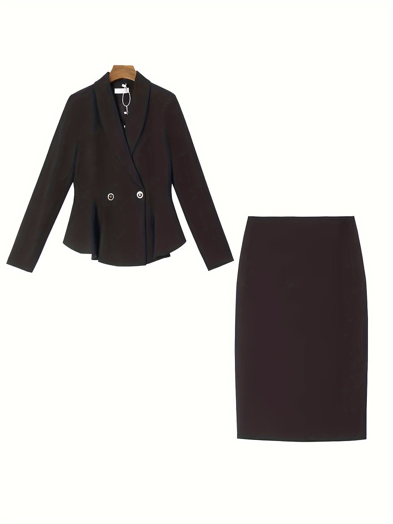 Sixsr  Elegant Slim Ruffle Hem Suit, Long Sleeve Blazer & Bodycon Skirt Outfits, Women's Clothing