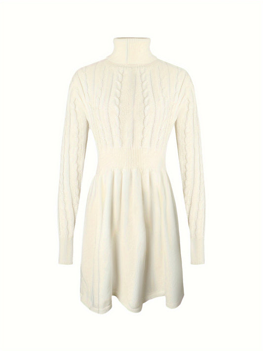 Sixsr Cable Knit Sweater Dress, Elegant Turtleneck Long Sleeve Dress, Women's Clothing