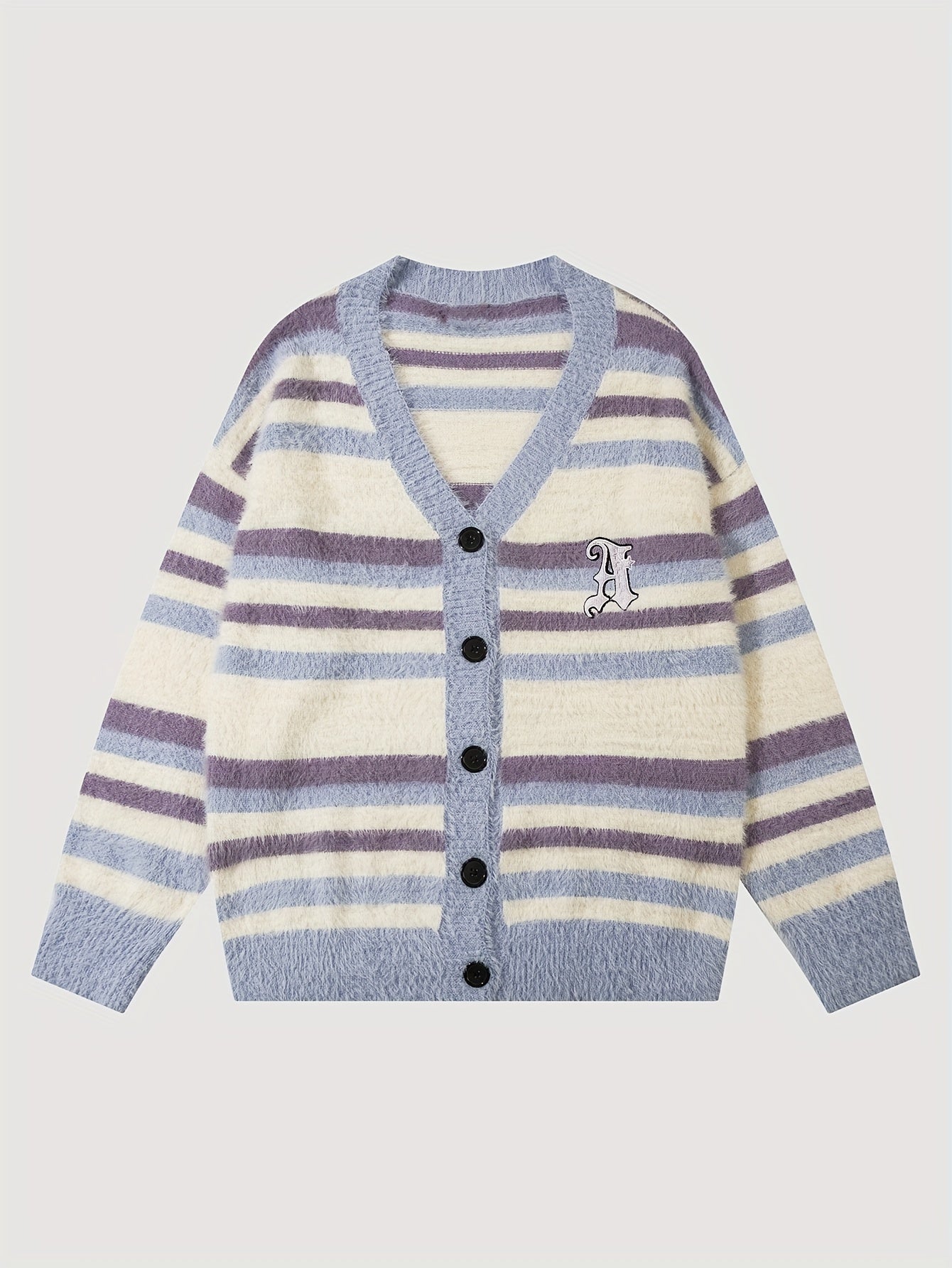 Sixsr Elegant Slightly Stretch Striped Cardigan Coat, Men's Casual Vintage Style V Neck Button Up Cardigan For Fall Winter