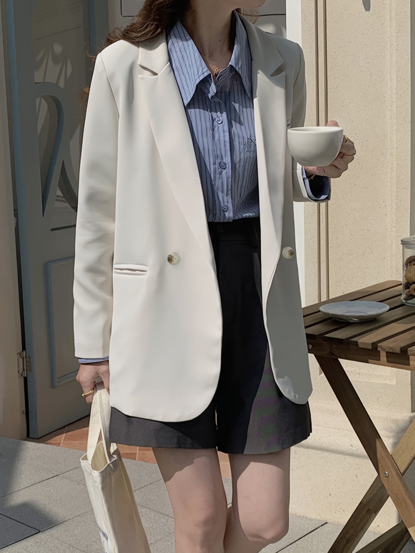 Sixsr Solid Double Breasted Lapel Blazer, Elegant Long Sleeve Blazer For Office & Work, Women's Clothing