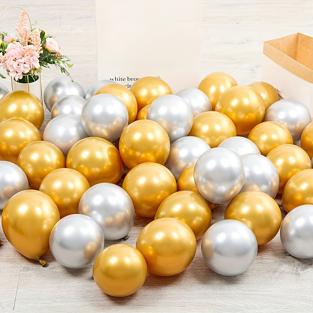 30pcs, Chrome Metallic Latex Balloons 5", Golden Silvery Metal Balloon, Birthday Party Inflate Globos Wedding Decor Supplies, Photo Balloon, Party Balloon, Party Decoration, Wedding Balloon, Wedding Decoration, Party Decorations Supplies