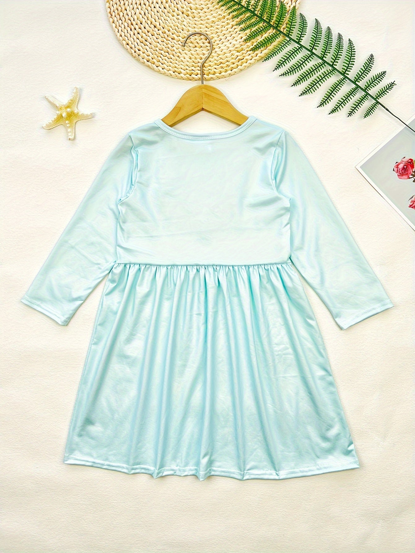 Girls' Long Sleeve Graphic Ruffle Trim Dress - Warm Angle Design, Perfect for Christmas Gift