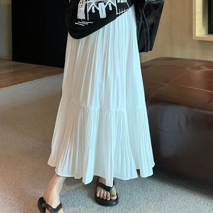 Sixsr Solid Ruffle Hem Swing Skirt, Elegant Skirt For Spring & Fall, Women's Clothing