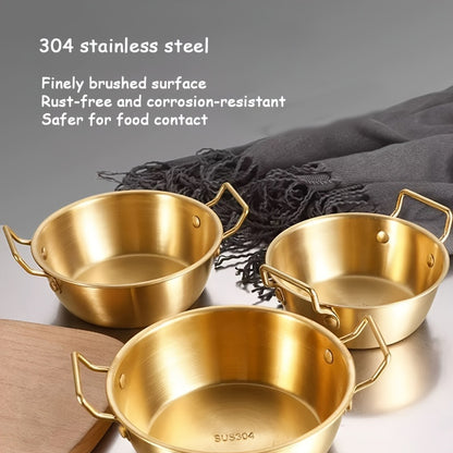 Stainless Steel Snack Bowl Set of 1, Ramen Bowl, Luxurious Tableware Serving Bowl, Soup Bowl, Condiment Dish, Double Handle Sake Bowl, Dishwasher Safe, Use without Power